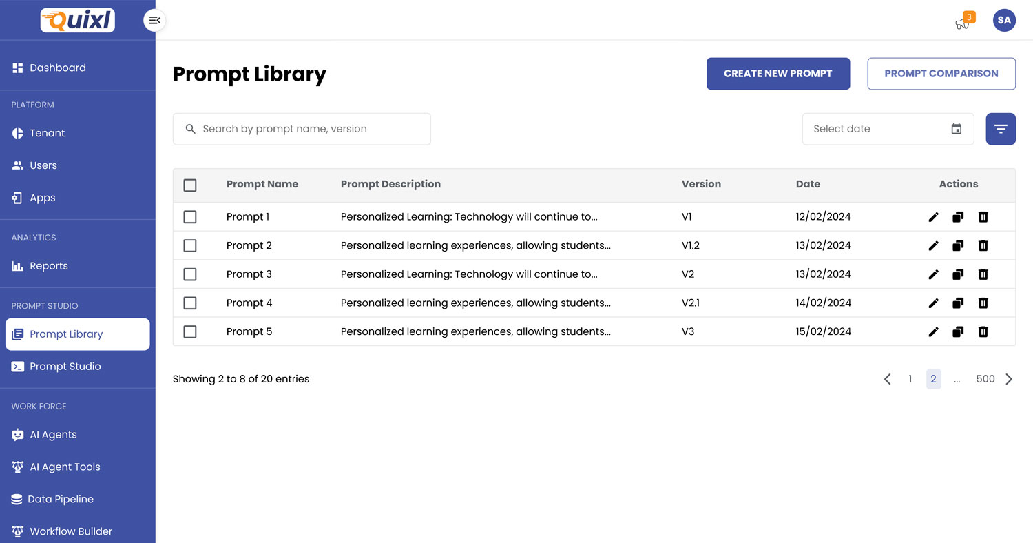 Prompt Studio - Engineer prompts for AI agent development with Quixl's pre-built prompt templates